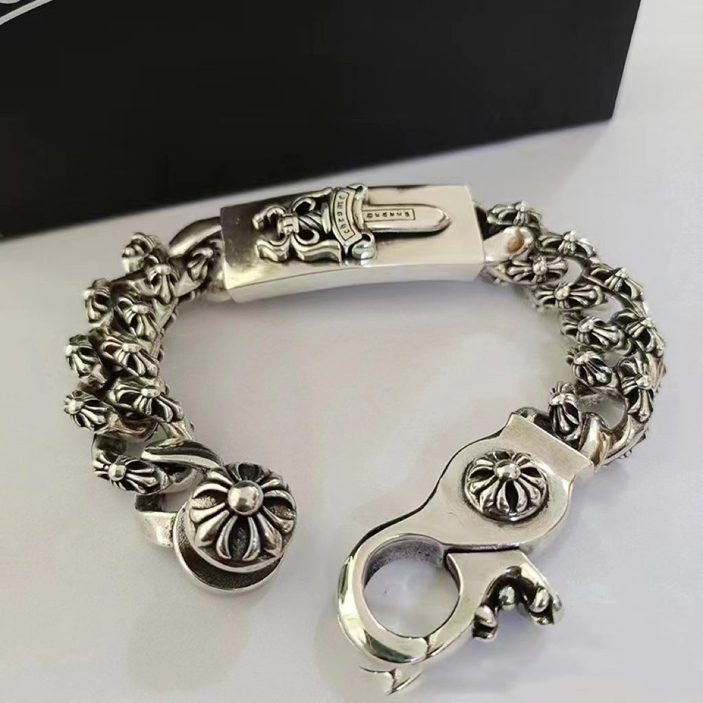 Chrome Hearts 925 Sterling silver Dagger Bracelet Cross ID Bracelet