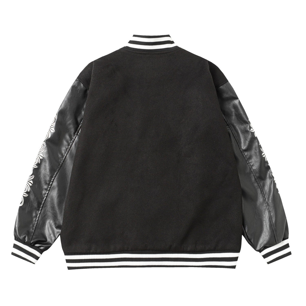 Chrome-Hearts Cross Embroidered Leather Sleeve Varsity Jacket - Black Street Style 116