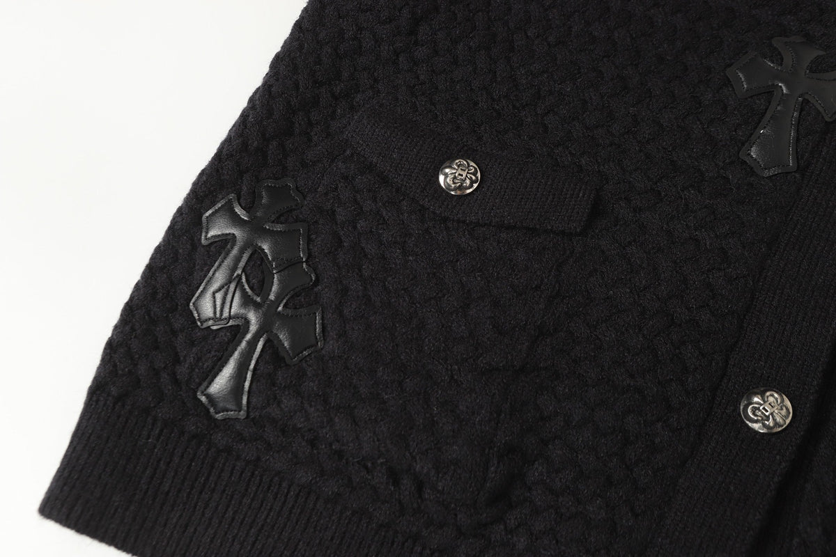 Chrome Hearts Gothic Cross Knit Cardigan - Black Grey Streetwear Jacket 904