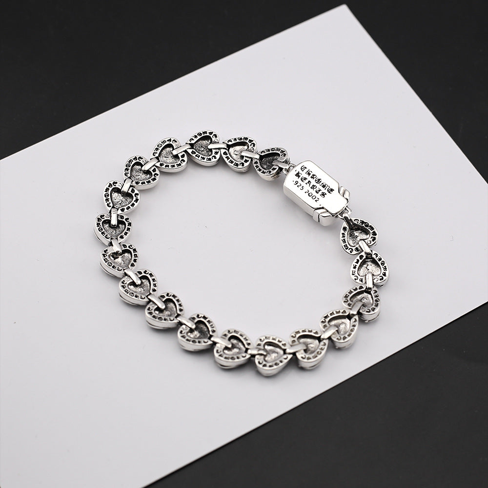 Chrome Hearts Retro Distressed Thron Heart Link ID Bracelet