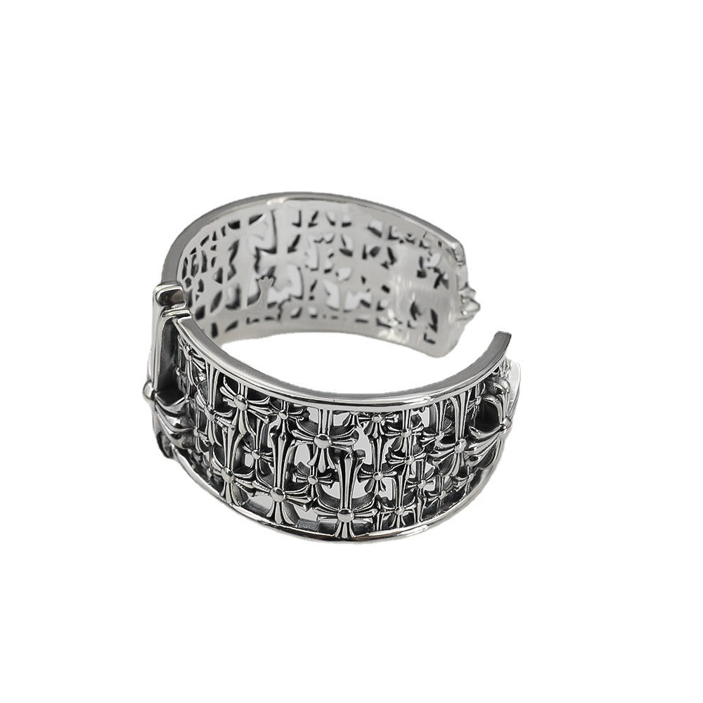 Chrome Hearts Silver Cemetery cross open bracelet