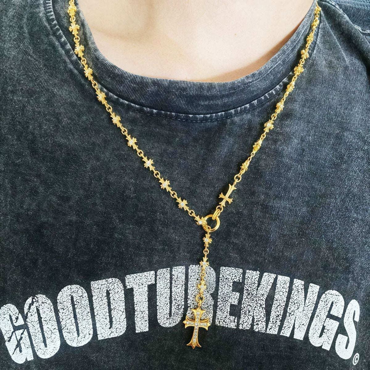 Chrome Hearts 22K gold cross diamond necklace