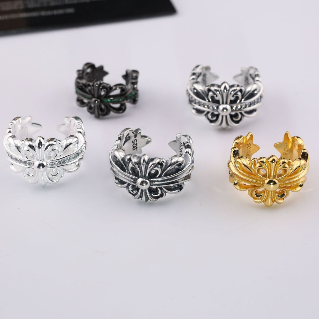 chrome hearts multi-color cross open sterling silver ring