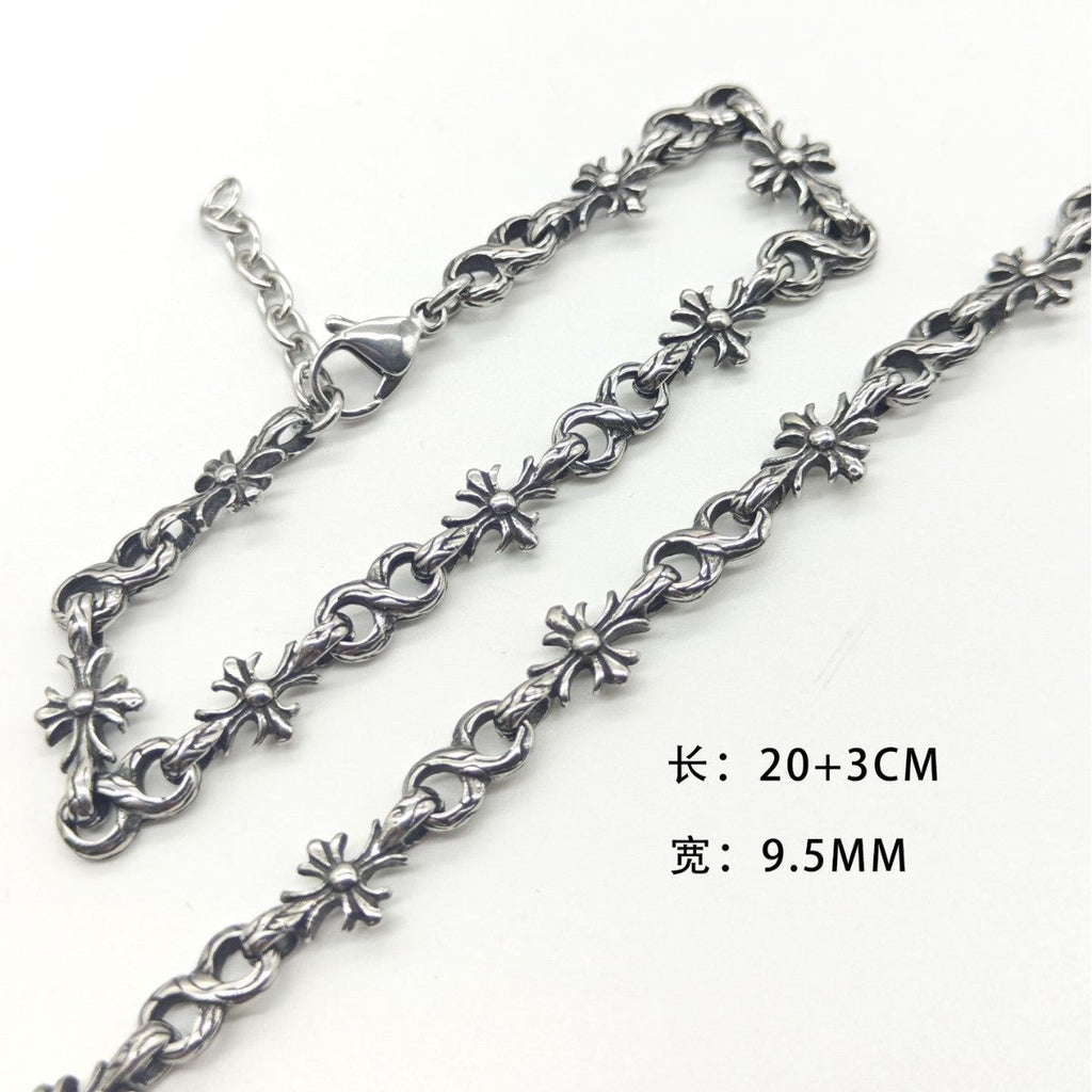 Chrome Hearts 925 Silver Tiny E CH Cross Bracelet