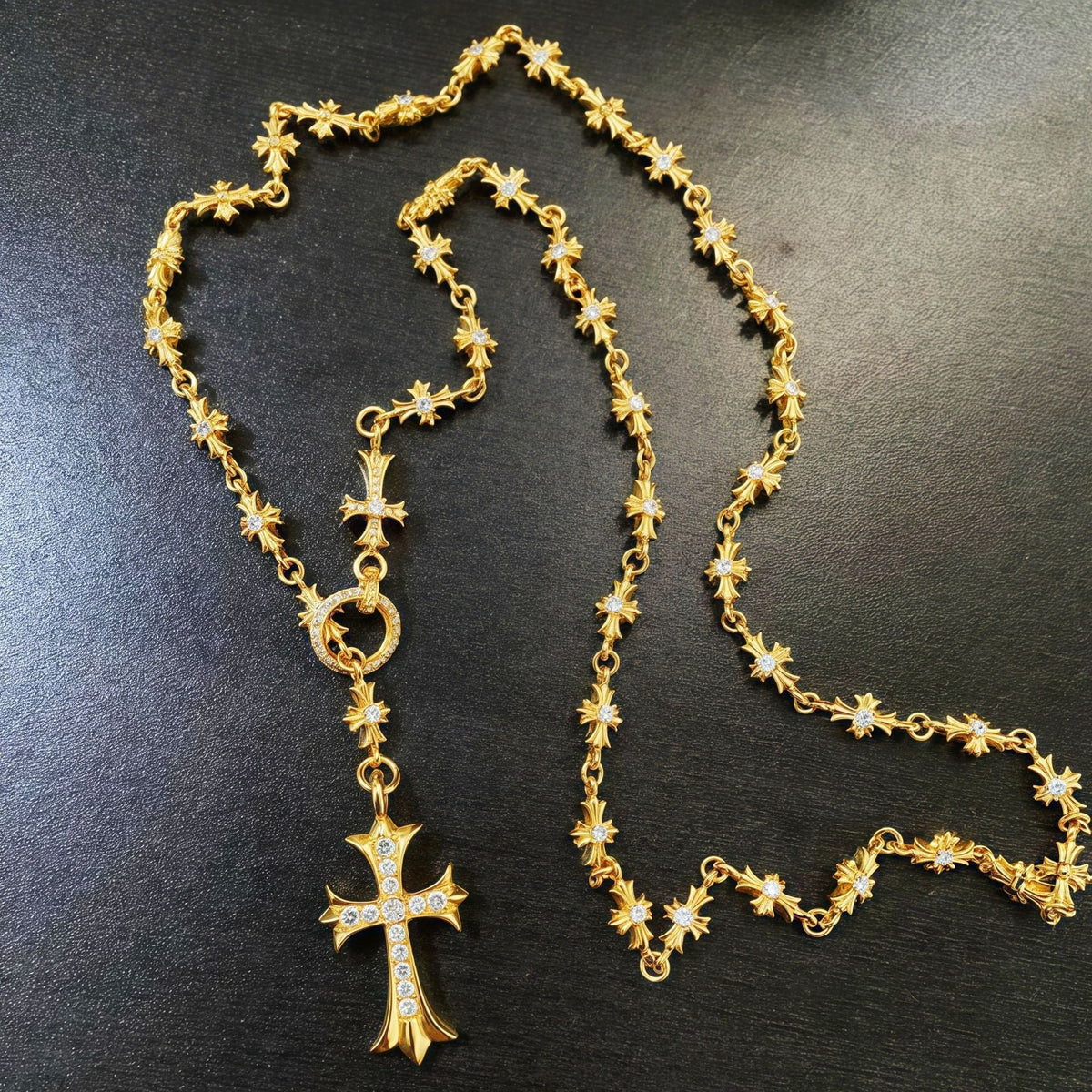 Chrome Hearts 22K gold cross diamond necklace