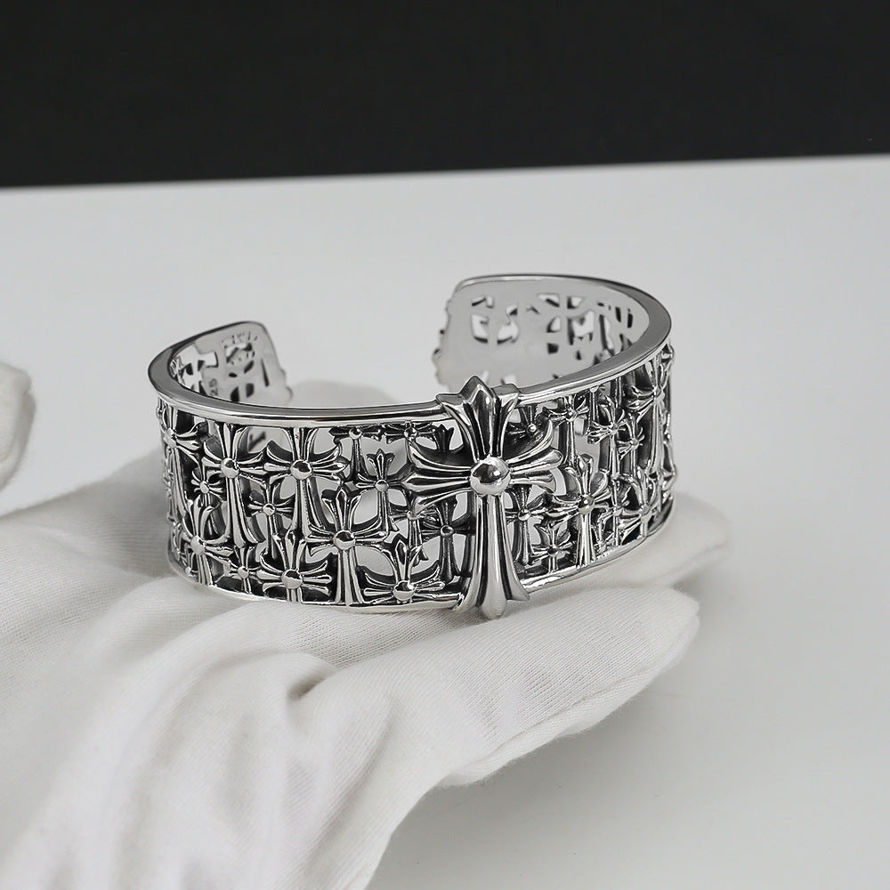 Chrome Hearts Silver Cemetery cross open bracelet