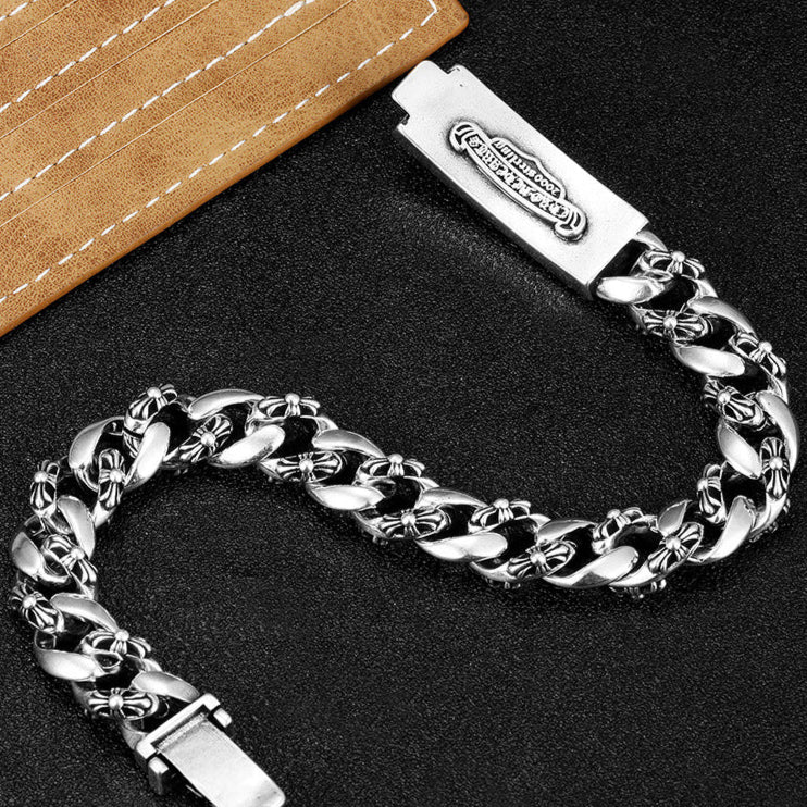 Chrome Hearts 925 Sterling silver Cross Motif Curb Chain Bracelet